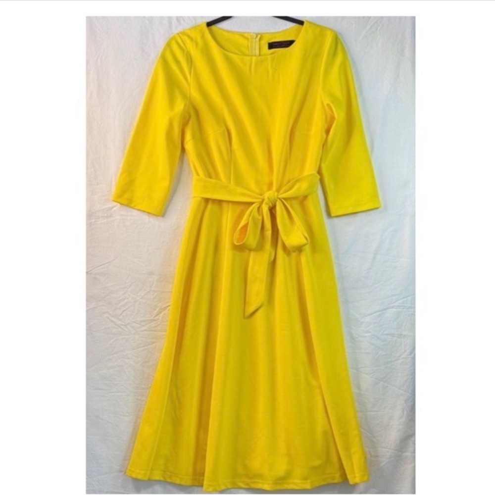 Bright Yellow Tie-Waist Midi Dress